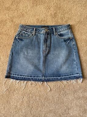 Classic Blue Denim Mini Skirt with Frayed Hem